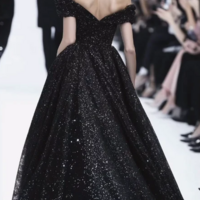 Sparkly Off The Shoulder Black Sequins Prom Dress - Thumbnail 1