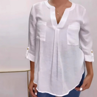 Fashion Women'S White V-Neck Button Up Cardigan Long Sleeved Top - Thumbnail 1