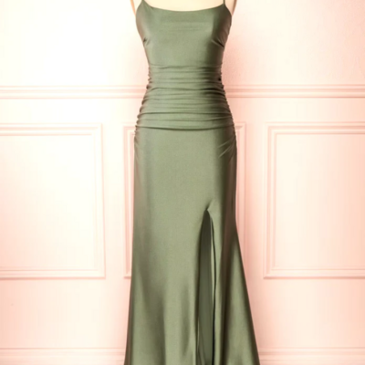Modest sheath olive green backless prom dresses - Thumbnail 3