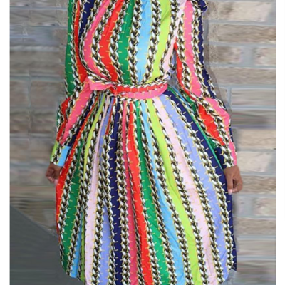 Women's striped printed long sleeved dress
