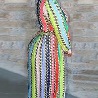 Women'S Striped Printed Long Sleeved Dress - Thumbnail 1