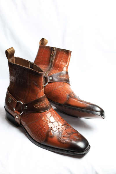 Crafted Leather Handmade Men Brown Crocodile Leather Alligator Strap Jodhpur Boot