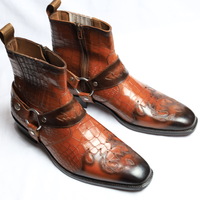 Crafted Leather Handmade Men Brown Crocodile Leather Alligator Strap Jodhpur Boot - Thumbnail 2