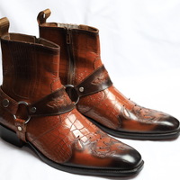 Crafted Leather Handmade Men Brown Crocodile Leather Alligator Strap Jodhpur Boot - Thumbnail 4