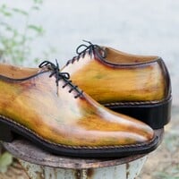 Crafted Leather Handmade Classic Tan Shaded Patina Lace up Dress Shoes - Thumbnail 2