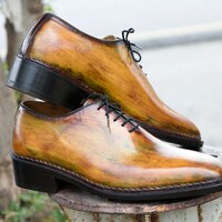 Crafted Leather Handmade Classic Tan Shaded Patina Lace up Dress Shoes - Thumbnail 1