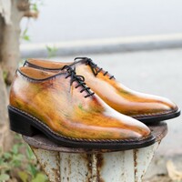 Crafted Leather Handmade Classic Tan Shaded Patina Lace up Dress Shoes - Thumbnail 3