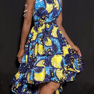 Sahara sunset halter hi low dress