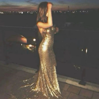 Sexy Gold Sequins Open Back Prom Dresses with Sweep Train - Thumbnail 1