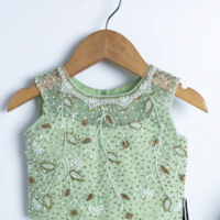 Two Piece Sage Flower Girl Gown Top with Rhinestones - Thumbnail 1