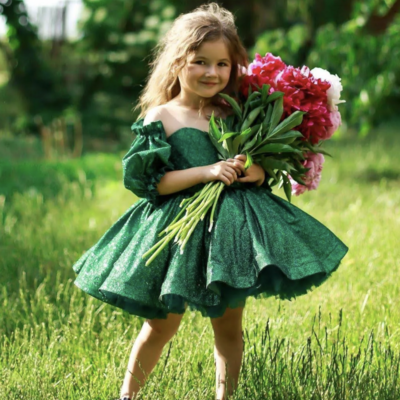 Green flower girl dresses sparkly ball gown
