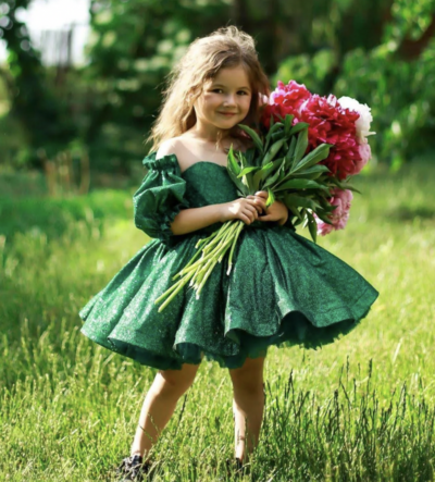 Green Flower Girl Dresses Sparkly Ball Gown