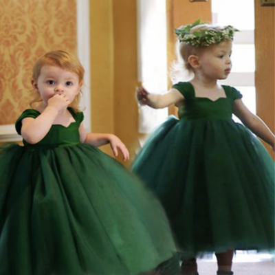 Green flower girl dresses ball gown floor length