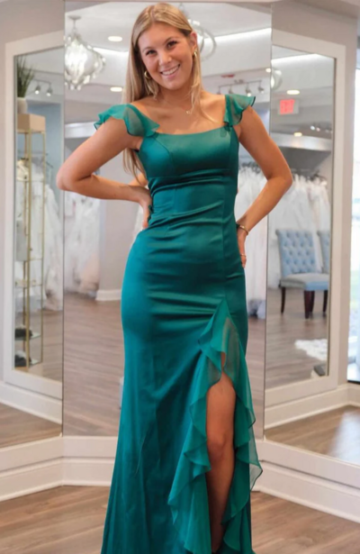Beautiful Green Straps Ruffle Mermaid Long Prom Dress