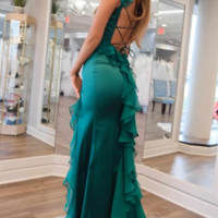 Beautiful Green Straps Ruffle Mermaid Long Prom Dress - Thumbnail 1
