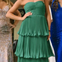 Strapless A-Line Green Tiered Chiffon Long Party Dress - Thumbnail 2
