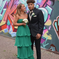 Strapless A-Line Green Tiered Chiffon Long Party Dress - Thumbnail 1