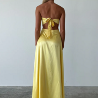 Sexy Yellow Strapless Satin Simple A-Line Long Prom Dress - Thumbnail 1