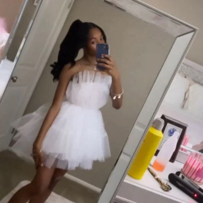 A-line cute tulle strapless homecoming dress birthday outfits