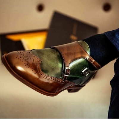 Outstanding promoting patina culture handmade design oxfords double monk shoes for stylis mens
