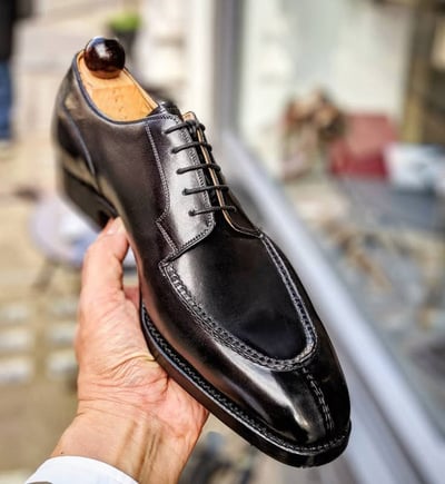 Handmade Shiny Black Formal Split Toe Dress Shoes 