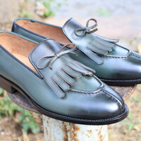 Crafted Leather Handmade Men Classic Fringes Loafers Dress Shoes - Thumbnail 1