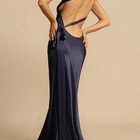 Navy evening dress,backless party dress, Sexy mermaid party dress - Thumbnail 4