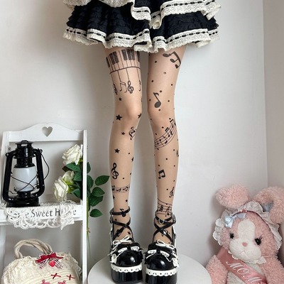 Musical tattoo pantyhose stockings tights