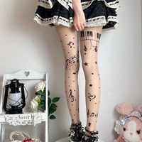 Musical Tattoo Pantyhose Stockings Tights - Thumbnail 1