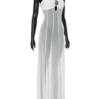 Adjustable straps long dress with floral metal detail on chest - Thumbnail 3