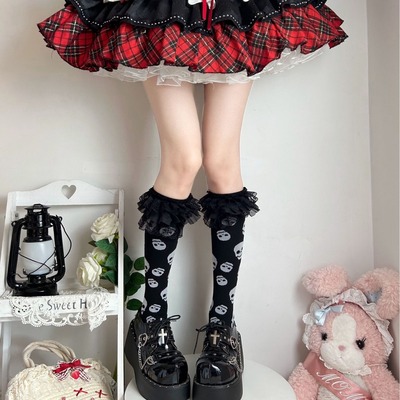 Skull Music Ruffle Long Socks