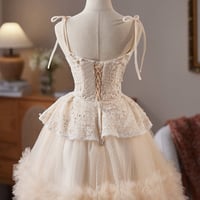 Champagne Tulle Lace Short Prom Dress, A-Line Homecoming Party Dress - Thumbnail 3
