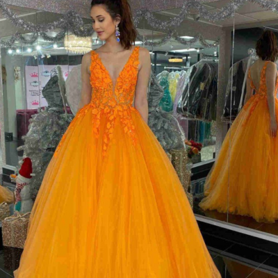 Charming deep v-neck a-line evening dress with lace appliques  - Thumbnail 1