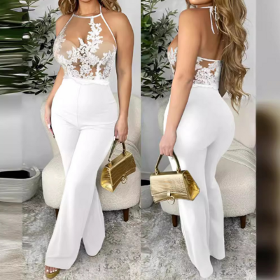 Sexy mesh patchwork tight jumpsuit