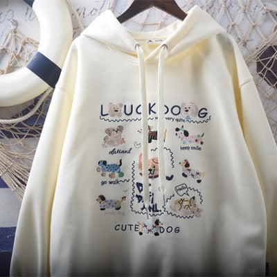 College style cartoon letter heavy embroidered sweatshirt