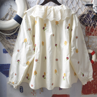 Heavy graffiti embroidery flower lace tie bow blouses - Thumbnail 1