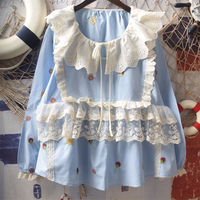 Heavy graffiti embroidery flower lace tie bow blouses - Thumbnail 2