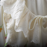 Heavy graffiti embroidery flower lace tie bow blouses - Thumbnail 6