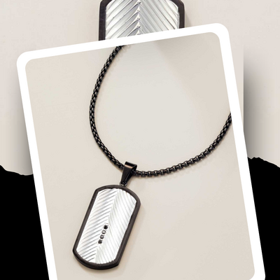 Men’s stainless steel jet-set cz dog tag necklace - final sale