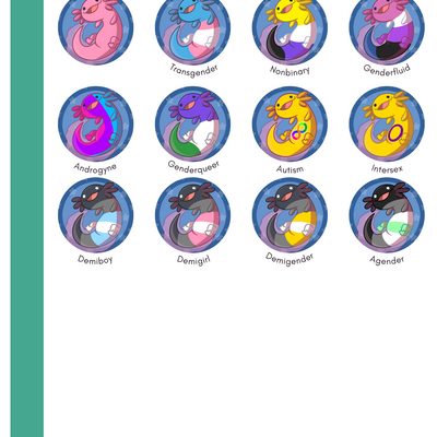 Pride cat and axolotl button bundle