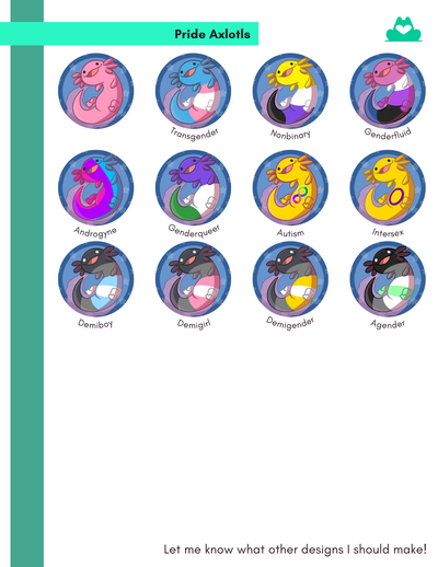 Pride Cat and Axolotl Button Bundle