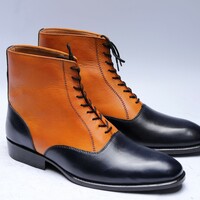 Crafted Leather Classic Men Black Tan Leather Ankle High Lace up Boot - Thumbnail 1
