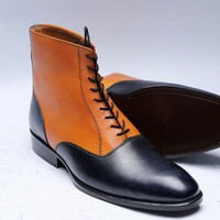 Crafted Leather Classic Men Black Tan Leather Ankle High Lace up Boot - Thumbnail 2
