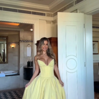 Elegant Yellow Satin A Line Prom Dresses  - Thumbnail 1