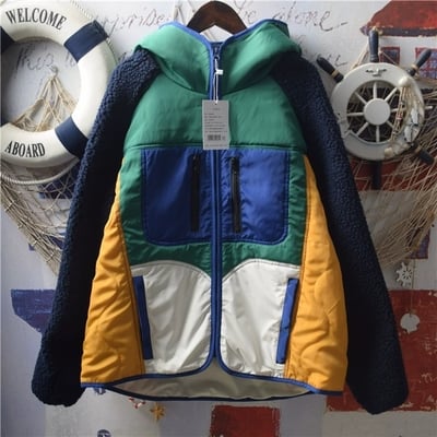 Harajuku patchwork color-blocking loose hooded jacket