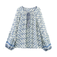 Fashionable and casual gold line printed long-sleeved blouse - Thumbnail 5