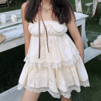 Fashion Sexy Hot Girl Embroidered Suspender Top Shorts - Thumbnail 1