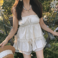 Fashion Sexy Hot Girl Embroidered Suspender Top Shorts - Thumbnail 3