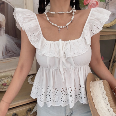 Open back embroidered layered top