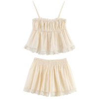 Fashion Sexy Hot Girl Embroidered Suspender Top Shorts - Thumbnail 7